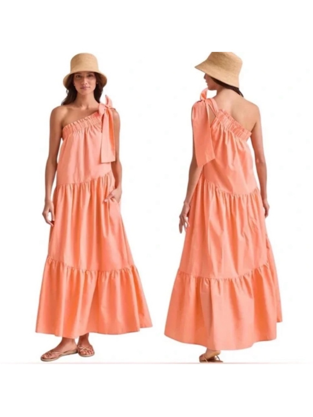 Altar'd State One-Shoulder Coral Maxi Dress with Tie